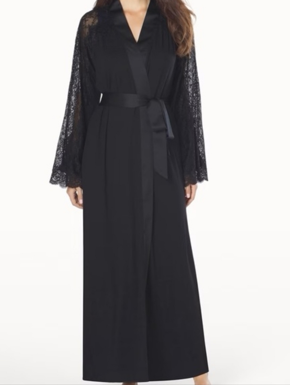 SOMA Cool Nights Full Length Robe With  Lace Sleeve In Black Size L/XL